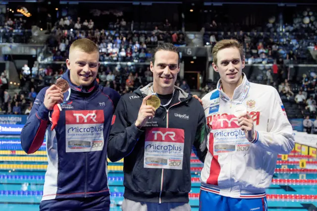 Adam Peaty, Fabio Scozzoli and Kirill Prigoda