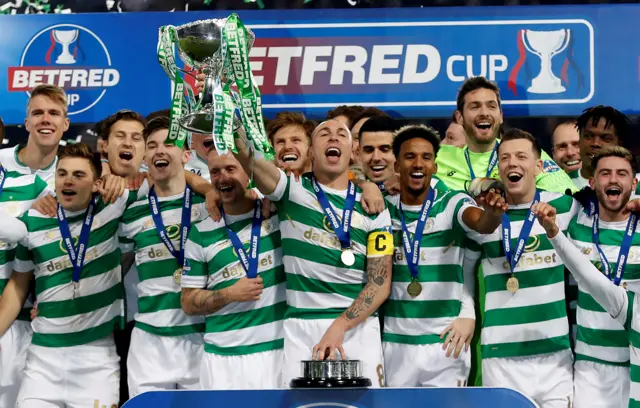 Celtic celebrate winning the Scottish League Cup