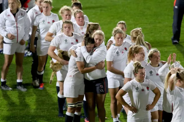 England women's rugby players after losing the World Cup final to New Zealand