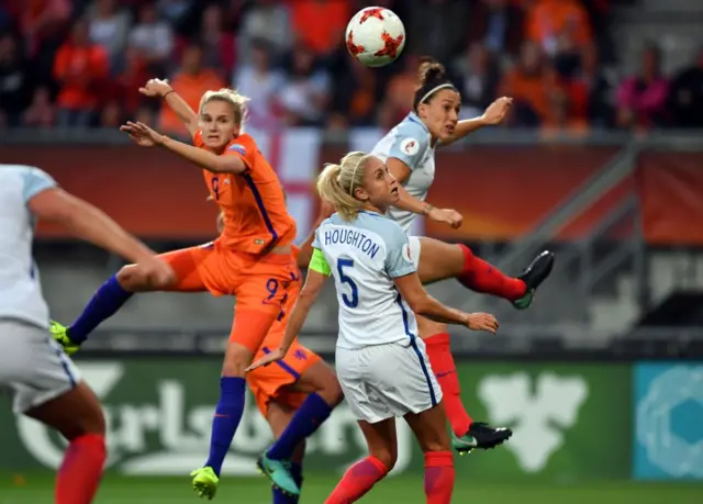 Vivianne Miedema scores for Netherlands against England in the Women's Euro 2017 semi-final