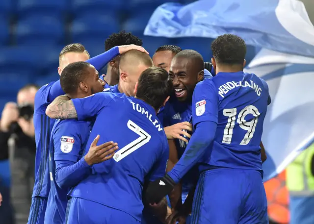 Cardiff celebrate their winner against Hull