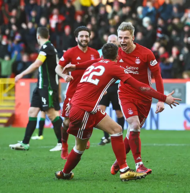 Aberdeen celebrate with hat-trick hero Gary Mackay-Steven