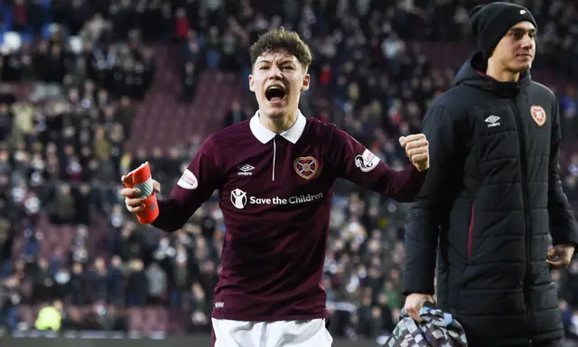 Hearts' Anthony McDonald celebrates at full-time