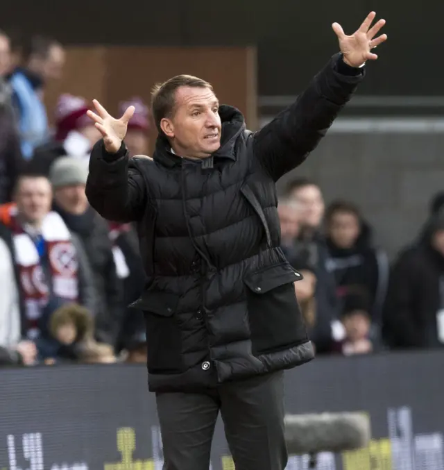 Brendan Rodgers gestures to his Celtic team