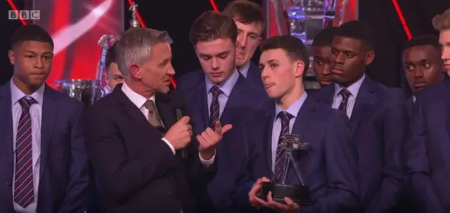 Phil Foden with his Young Sports Personality Of The Year award