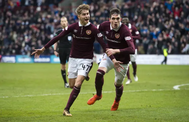 Harry Cochrane celebrates scoring for Hearts