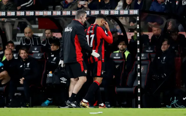 Joshua King is forced off through injury