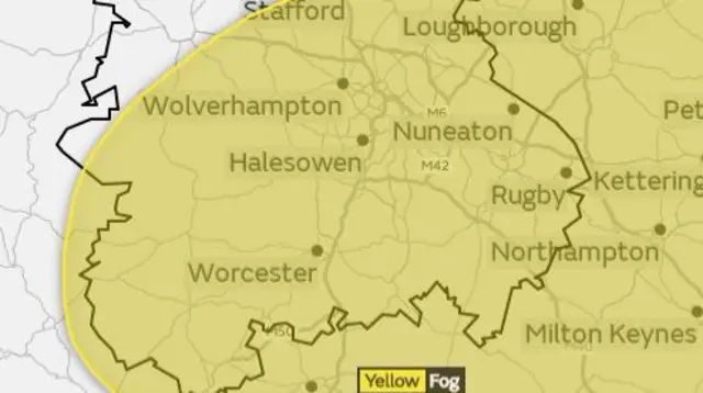 Area covered by yellow weather warning