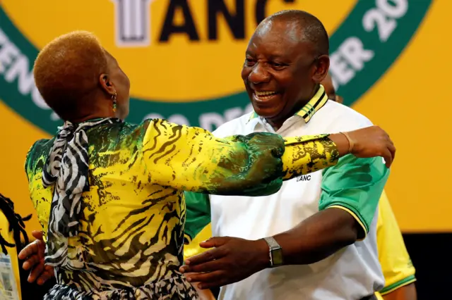 8/12/2017 Reuters Deputy president of South Africa Cyril Ramaphosa greets an ANC member during the 54th National Conference of the ruling African National Congress (ANC)