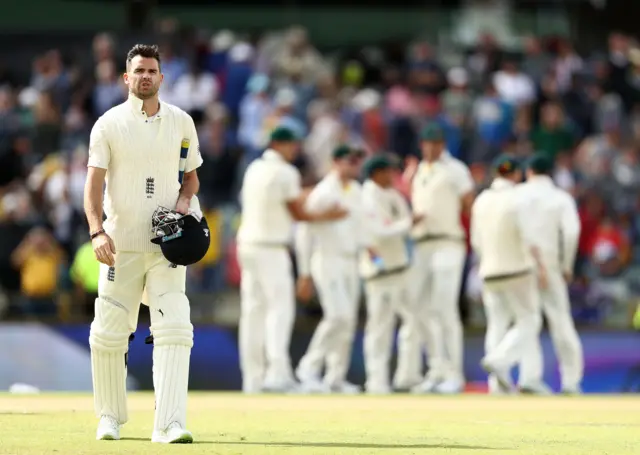 James Anderson of England looks dejected