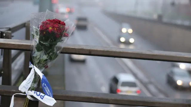 Floral tributes left on Lee Bank Middleway, Birmingham