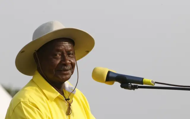 Uganda's President Yoweri Museveni speaks during a campaign rally in capital Kampala on 11 February, 2016