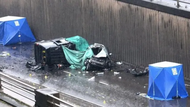 Wrecked taxi on its side