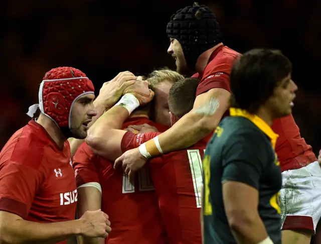 Wales players celebrate