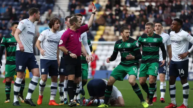 Jamie Mackie is sent off for QPR at Preston