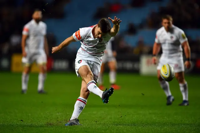 George Ford kicks a penalty for Leiceter