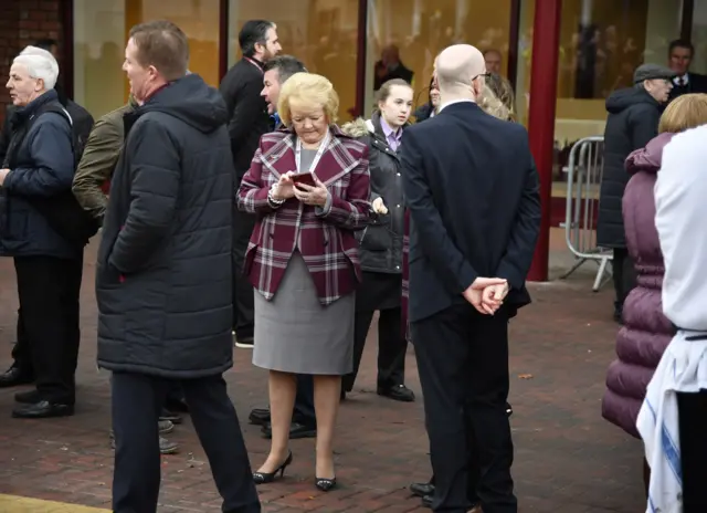 Hearts owner Ann Budge and fans outside Tynecastle