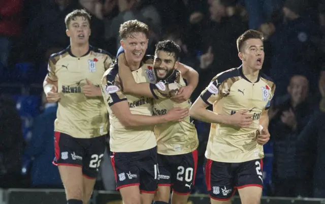 Dundee's Mark O'Hara and Faissal El Bakhtaoui celebrate