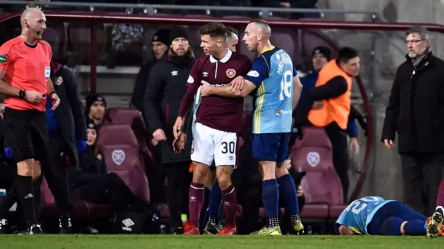 Hearts' Jamie Brandon is sent off