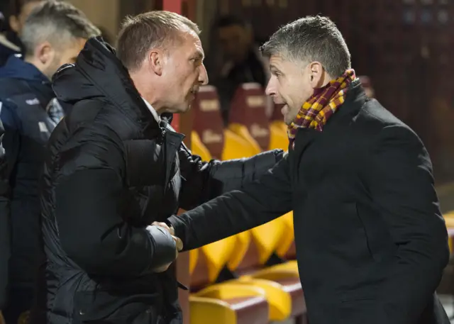 Celtic manager Brendan Rodgers and Motherwell's Stephen Robinson