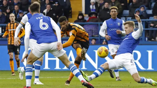 Fraizer Campbell scores for Hull City against Sheffield Wednesday