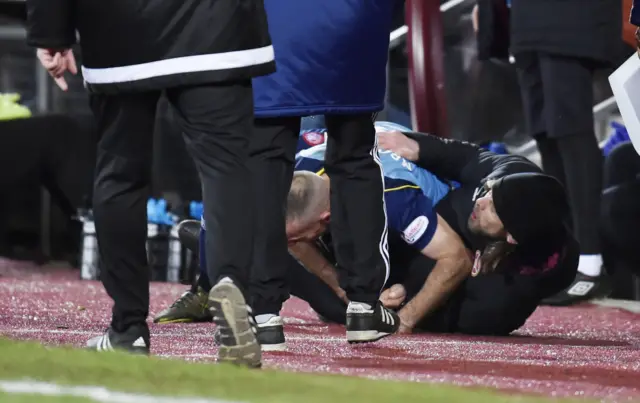 Hearts assistant manager Austin MacPhee and Hamilton midfielder Darian MacKinnon