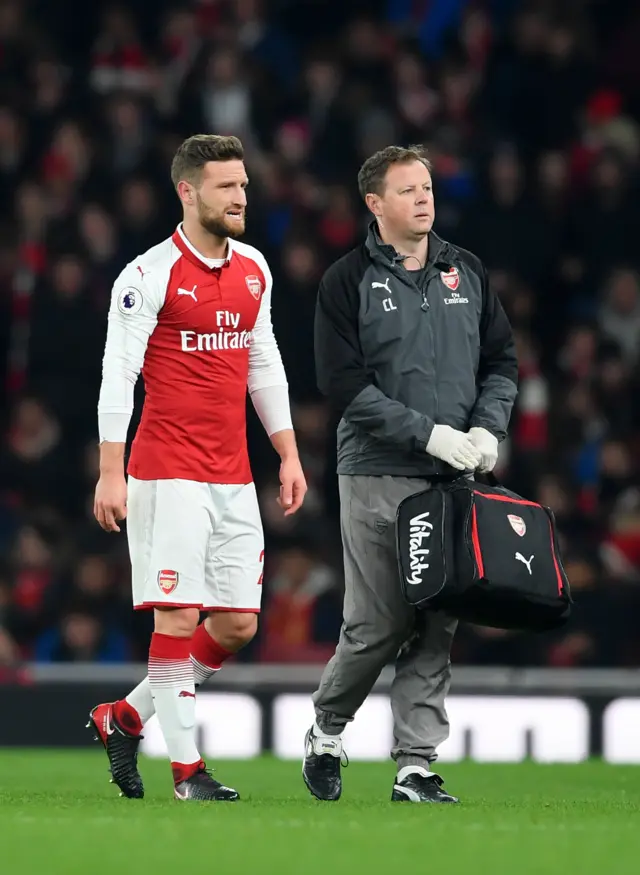 Mustafi is substituted for Arsenal