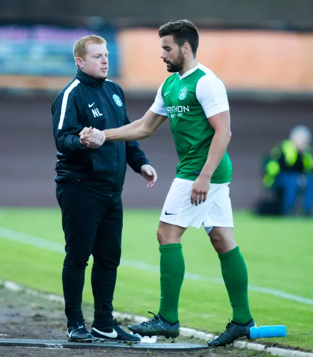 Darren McGregor and Neil Lennon of Hibernian