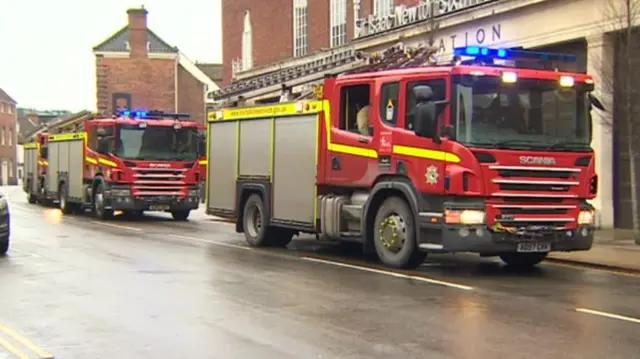 Fire engines outside the Forum