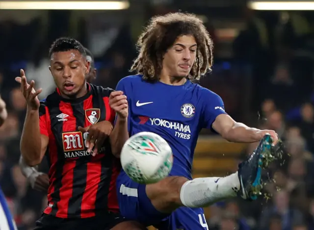 Chelsea's Ethan Ampadu in action with Bournemouth's Lys Mousset