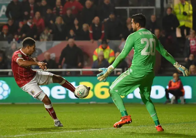 Korey Smith of Bristol City scores the winning goal