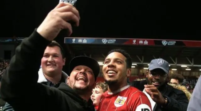 Fans with Korey Smith, who scored the winning goal