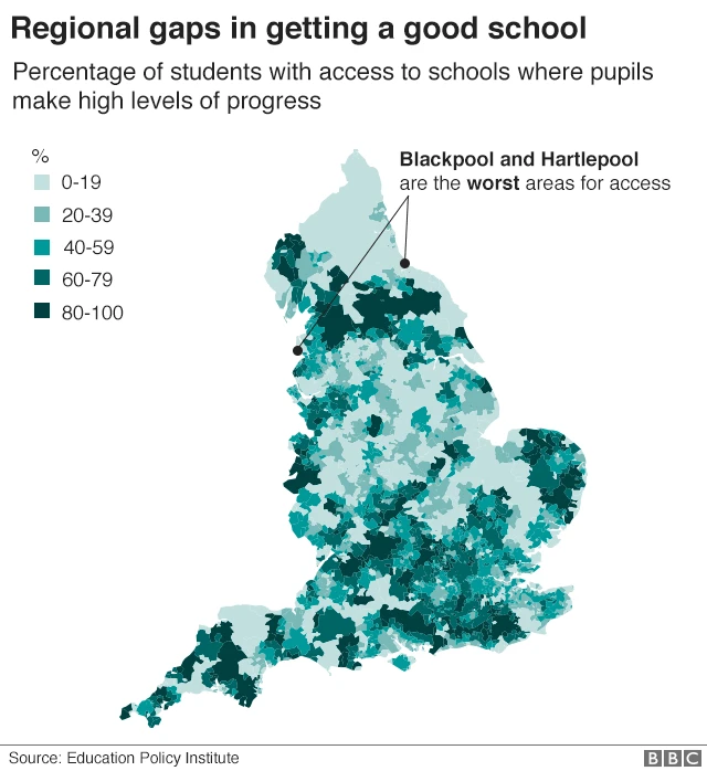 Map showing regional gap in getting a good school