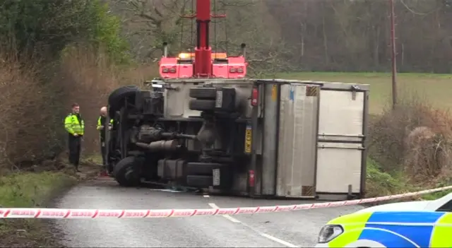 Overturned lorry