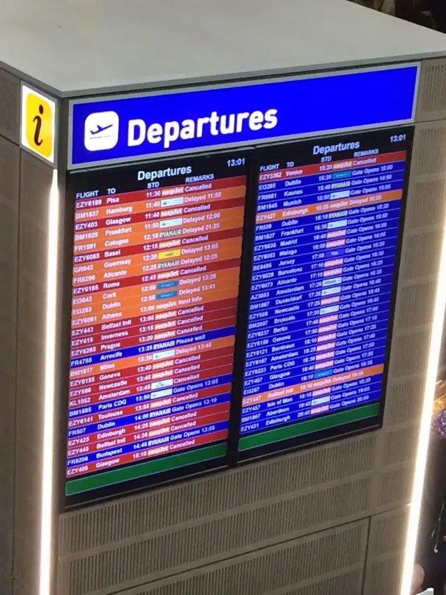 The flight board at Bristol Airport