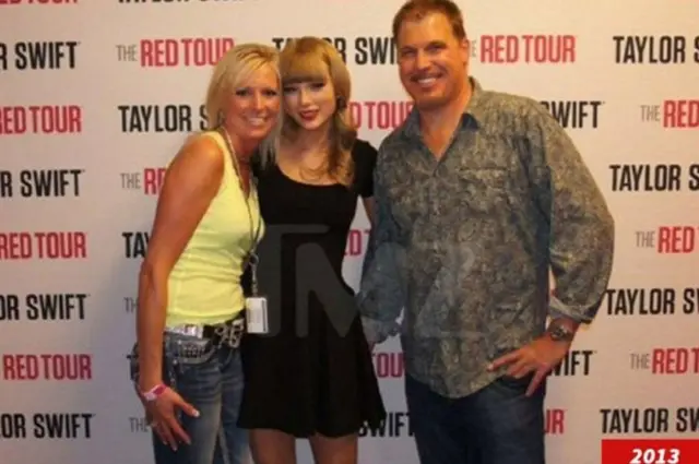 This photo of Taylor Swift (centre) and David Mueller (right) was a key piece of evidence in court
