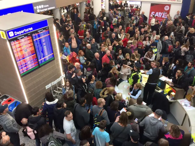 Inside Bristol Airport's terminal