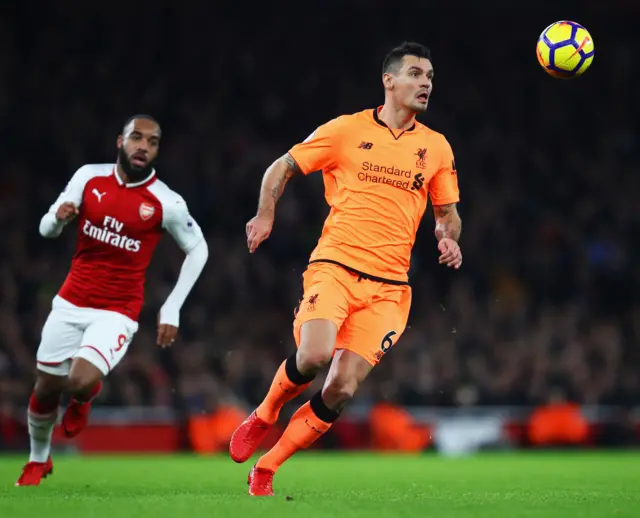 Dejan Lovren in action at the Emirates