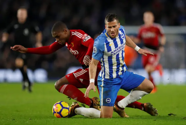 Watfords Christian Kabasele and Brighton's Tomer Hemed