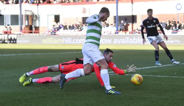 Dundee keeper Elliot Parish saves from Leigh Griffiths