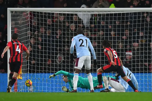 Nathan Ake of AFC Bournemouth scores