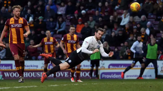 Jack Marriott scores for Peterborough against Bradford