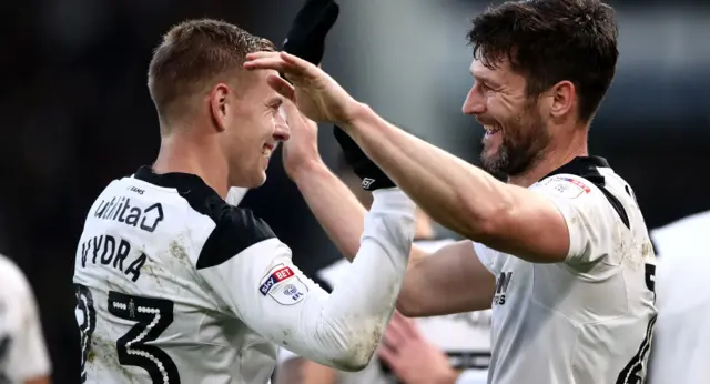 David Nugent and Matej Vydra celebrate