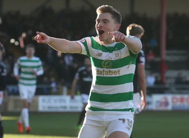 Celtic winger James Forrest celebrates his goal