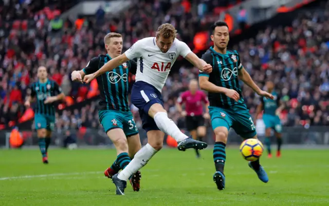 Harry Kane shoots at goal