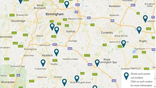 Western Power distribution map of the West Midlands