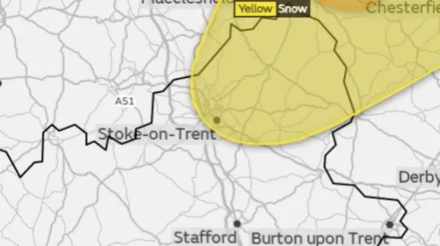 Area covered by latest yellow weather warning