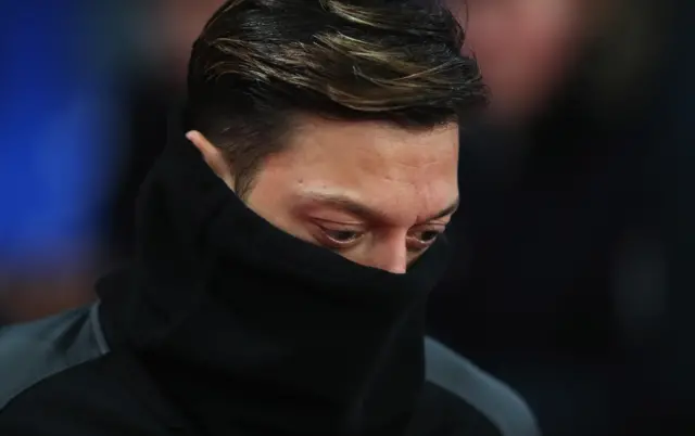 Mesut Ozil warms up at Selhurst Park