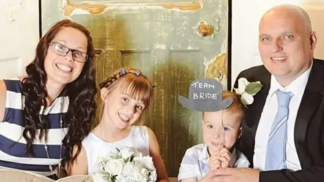 Richard Eades with fiancee Carly and their two children Lily-Mae, 8, and three-year-old Archie