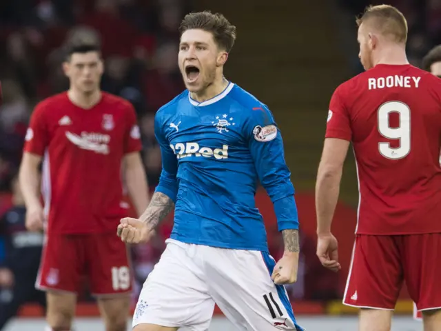 Josh Windass celebrates scoring for Rangers